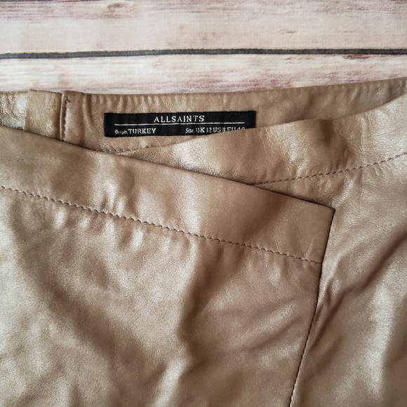 Allsaints • Ramona Gold Metallic Leather Suede Skirt Size 8 - Picture 4 of 8